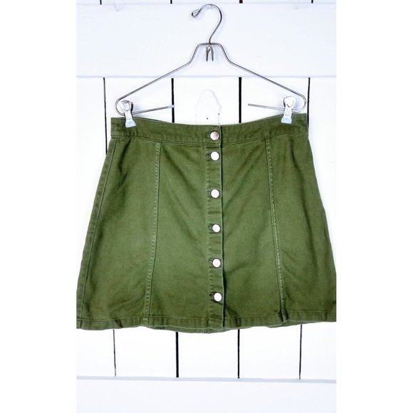 90s vintage army green button down cotton skirt - waist 30" - Picture 3 of 4